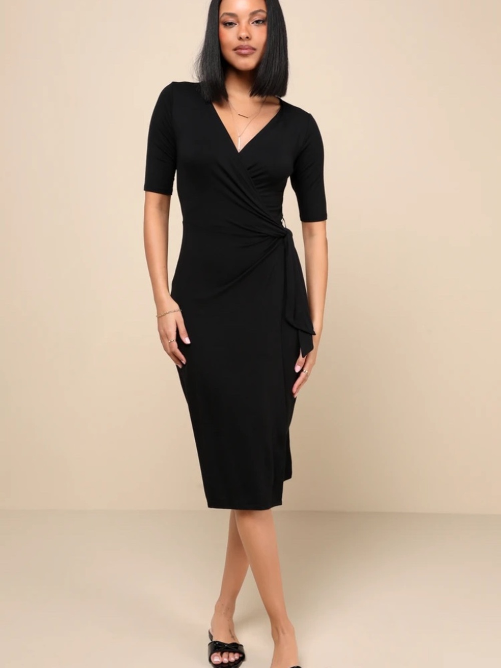 Lulus~Black Forget Me Knot Midi Wrap Dress~ Size XS